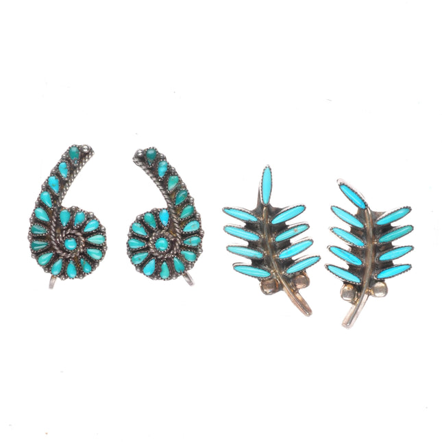 2 pr vintage Zuni sterling silver petit point turquoise screw back earrings