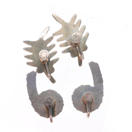 2 pr vintage Zuni sterling silver petit point turquoise screw back earrings