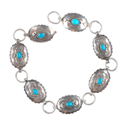 9" Vintage sterling silver turquoise concho link bracelet/anklet