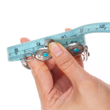 9" Vintage sterling silver turquoise concho link bracelet/anklet