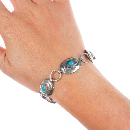 9" Vintage sterling silver turquoise concho link bracelet/anklet