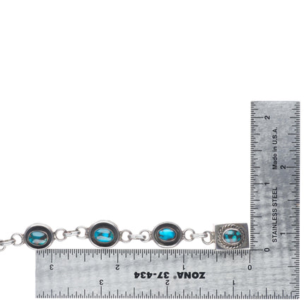 6.5" Vintage Bisbee Turquoise Navajo sterling silver shadowbox link bracelet