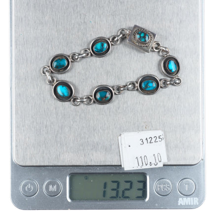 6.5" Vintage Bisbee Turquoise Navajo sterling silver shadowbox link bracelet