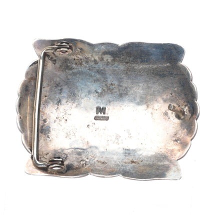 Arnold Maloney Navajo sterling silver revival mustache belt buckle turquoise