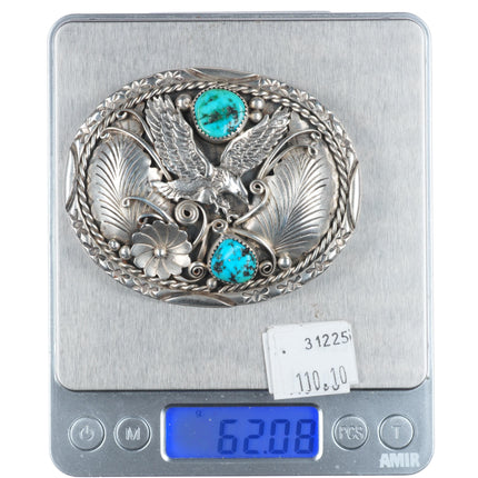 Richard Begay Navajo sterling silver eagle belt buckle with turquoise