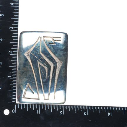 Vintage Hopi overlay geometric belt buckle sterling silver