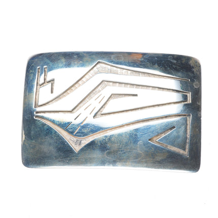 Vintage Hopi overlay geometric belt buckle sterling silver