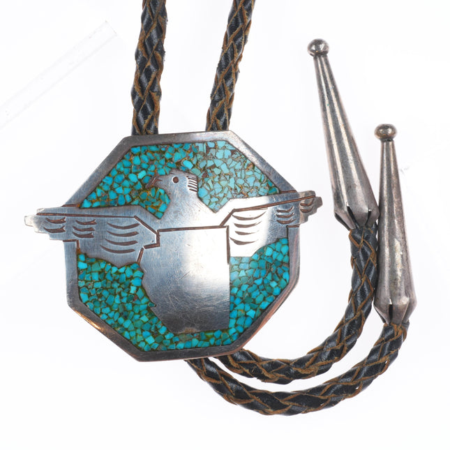 c1970 Tommy Singer Navajo vintage sterling silver thunderbird bolo tie