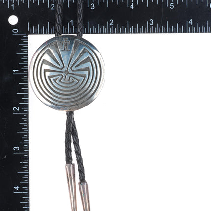 Vintage G Navajo or Hopi sterling silver "Man in the Maze" bolo tie