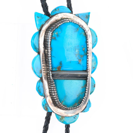 c1960 c-31 Calabaza Santo Domingo sterling silver turquoise inlay bolo tie