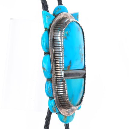c1960 c-31 Calabaza Santo Domingo sterling silver turquoise inlay bolo tie