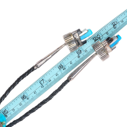 c1960 c-31 Calabaza Santo Domingo sterling silver turquoise inlay bolo tie