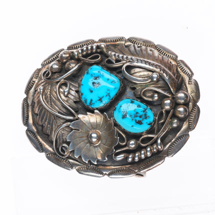 Jessie Claw Navajo vintage sterling silver Kingman turquoise belt buckle