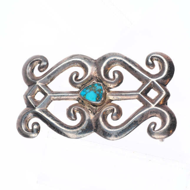 Vintage Navajo sterling silver, cast belt buckle with nice turquoise