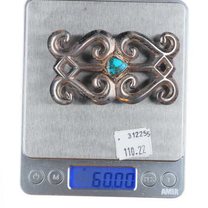 Vintage Navajo sterling silver, cast belt buckle with nice turquoise