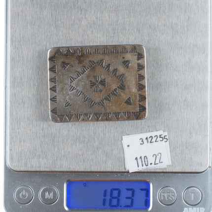 c1940's Vintage Navajo deep stamped sterling silver belt buckle