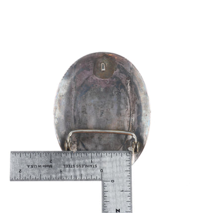 Vintage Tom Bahe Navajo sterling silver elk belt buckle overlay style