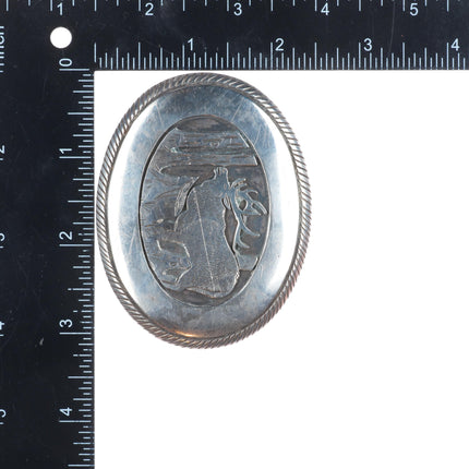 Vintage Tom Bahe Navajo sterling silver elk belt buckle overlay style