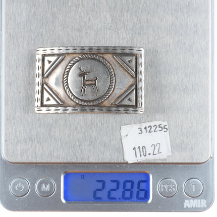 40's-50's Vintage Navajo overlay/deep stamped sterling silver belt buckle w/deer