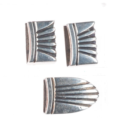Vintage Navajo sterling silver chiseled design 5/8" ranger belt buckle set