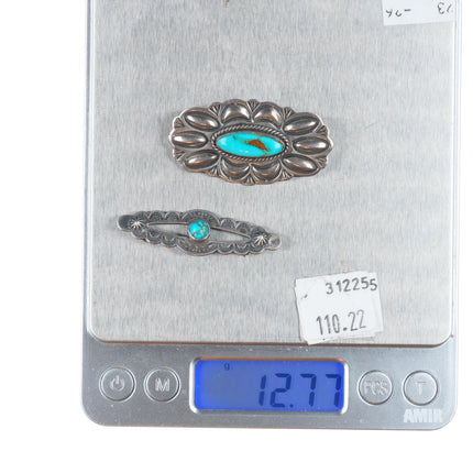 2 Vintage Navajo sterling silver pin/brooch w/nice turquoise Gary Reeves/c1940