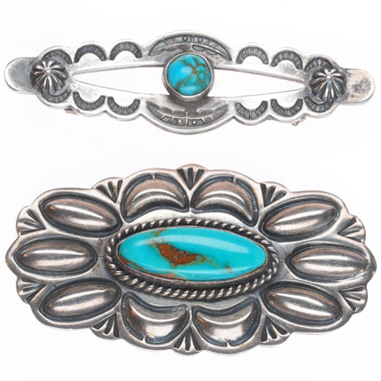 2 Vintage Navajo sterling silver pin/brooch w/nice turquoise Gary Reeves/c1940
