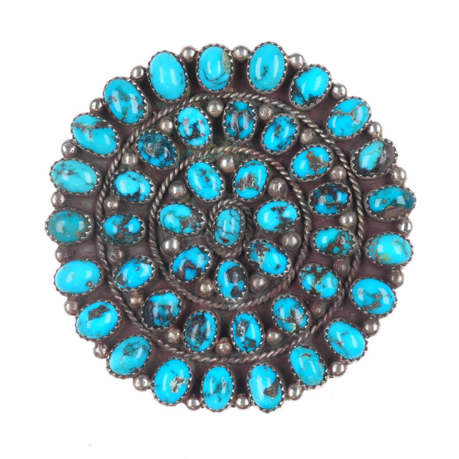 c1950's Large Zuni high grade turquoise cluster pin/brooch sterling silver
