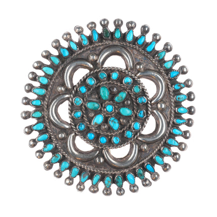 40's-50's Large Zuni needlepoint turquoise sterling silver repousse pin/brooch