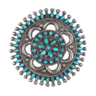 40's-50's Large Zuni needlepoint turquoise sterling silver repousse pin/brooch