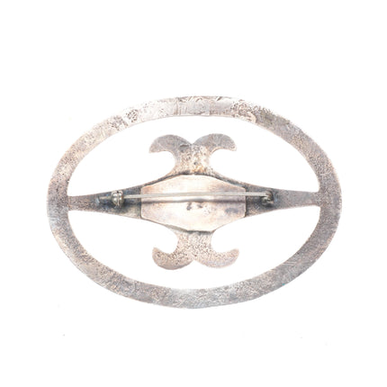 c1940 Large Lone Mountain turquoise Tufa Cast sterling silver Navajo pin/brooch