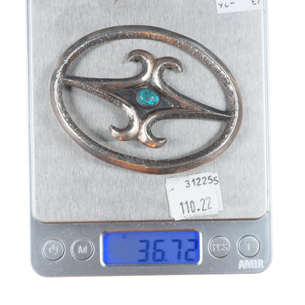 c1940 Large Lone Mountain turquoise Tufa Cast sterling silver Navajo pin/brooch