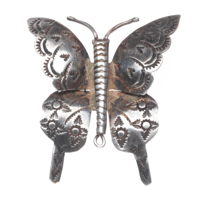 1940's UITA6 Navajo Sterling silver hand stamped butterfly pin/brooch