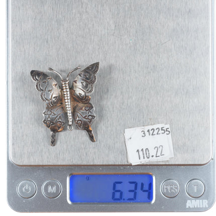 1940's UITA6 Navajo Sterling silver hand stamped butterfly pin/brooch