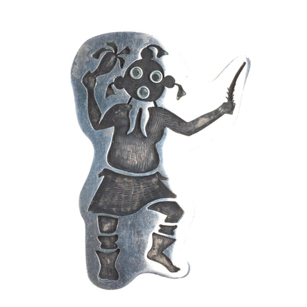 Allen Pooyouma Hopi Overlay Mud Man Kachina pendant pin/brooch sterling silver