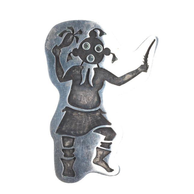 Allen Pooyouma Hopi Overlay Mud Man Kachina pendant pin/brooch sterling silver