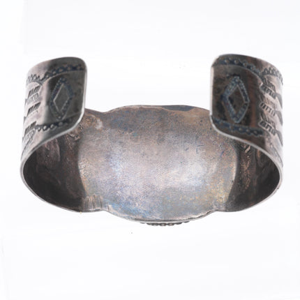 6.5" c1940's Large Fred Harvey sterling silver cuff bracelet green turquoise