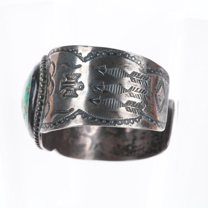 6.5" c1940's Large Fred Harvey sterling silver cuff bracelet green turquoise