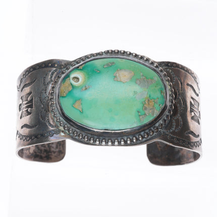 6.5" c1940's Large Fred Harvey sterling silver cuff bracelet green turquoise