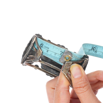 7" Vintage Navajo sterling silver hand stamped concho cuff bracelet w/turquoise