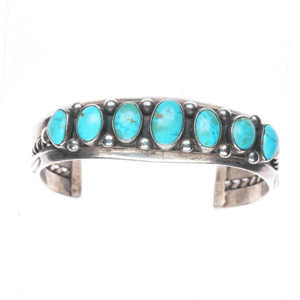 7" Vintage Navajo c1940's sterling silver carinated turquoise row cuff bracelet