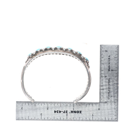 7" Vintage Navajo c1940's sterling silver carinated turquoise row cuff bracelet