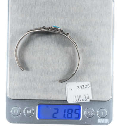 6.5" c1940's vintage Navajo sterling silver turquoise hand stamped cuff bracelet