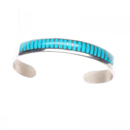 6" RJT Zuni sterling silver turquoise channel inlay stacker cuff bracelet