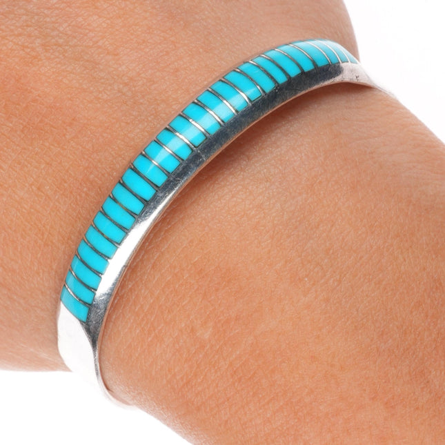 6" RJT Zuni sterling silver turquoise channel inlay stacker cuff bracelet