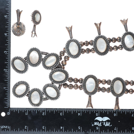 Vintage Navajo sterling silver mother of pearl squash blossom necklace/earrings