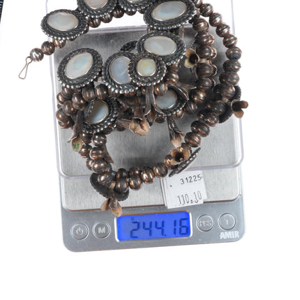 Vintage Navajo sterling silver mother of pearl squash blossom necklace/earrings