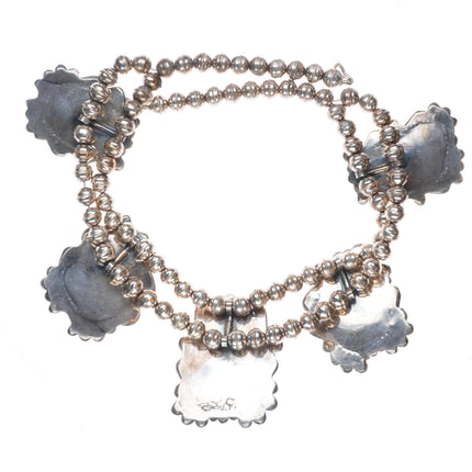 18" Vintage Navajo sterling silver turquoise tab beaded necklace