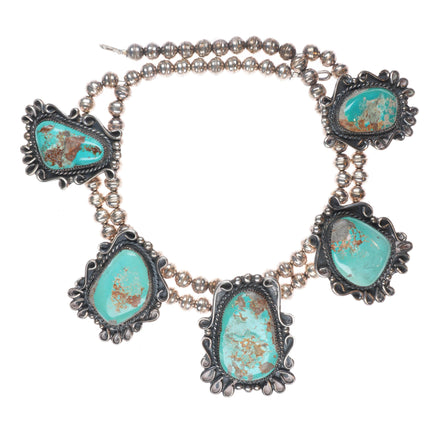 18" Vintage Navajo sterling silver turquoise tab beaded necklace