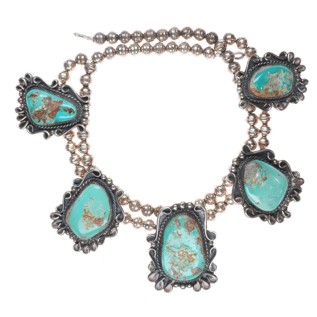 18" Vintage Navajo sterling silver turquoise tab beaded necklace