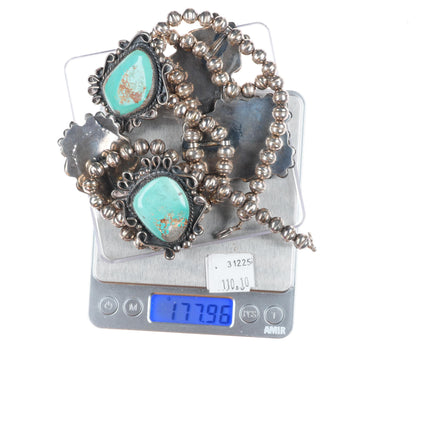 18" Vintage Navajo sterling silver turquoise tab beaded necklace